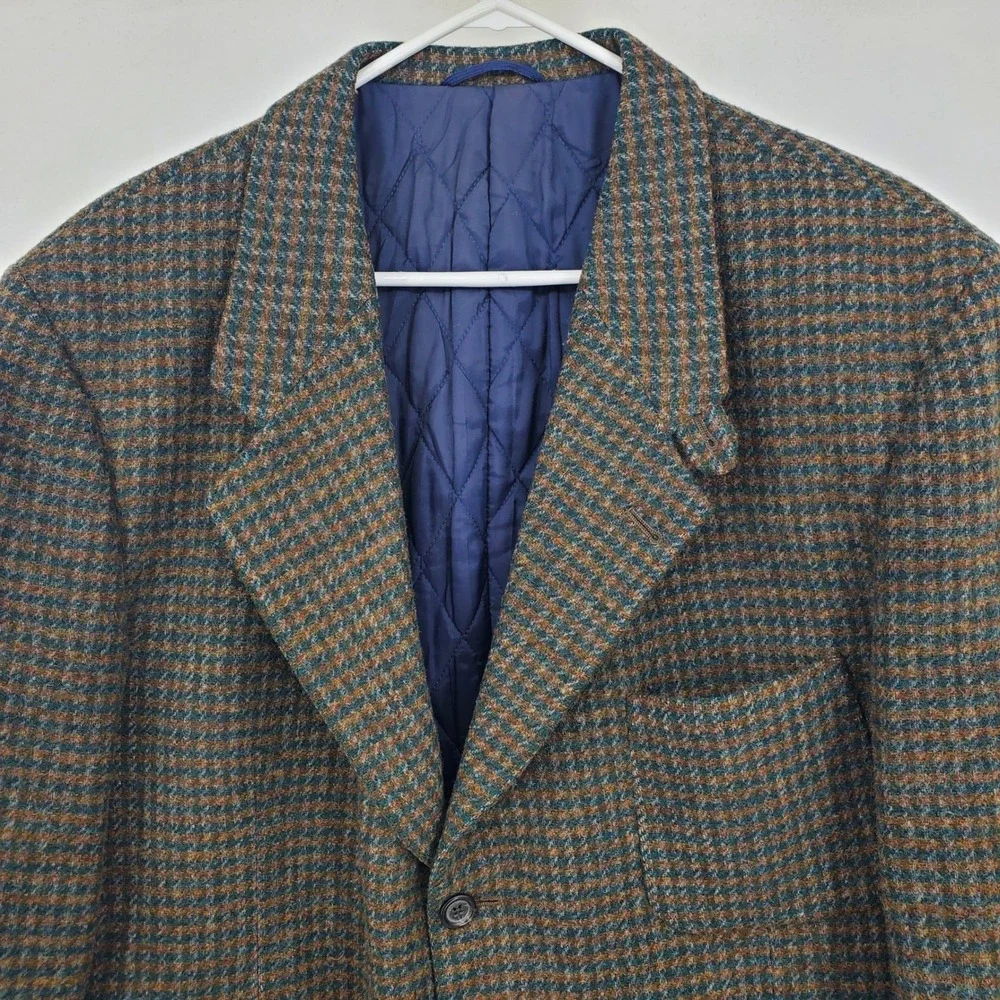 Vintage L.L. Bean Wool Blend‎ Thinsulate Old Money USA Green Plaid Blazer Jacket